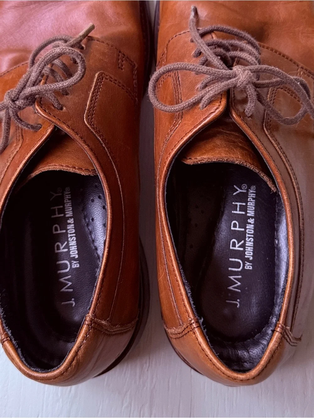 Johnston & Murphy Cognac Leather Cap-Toe Derby Shoes Sz 9/5M